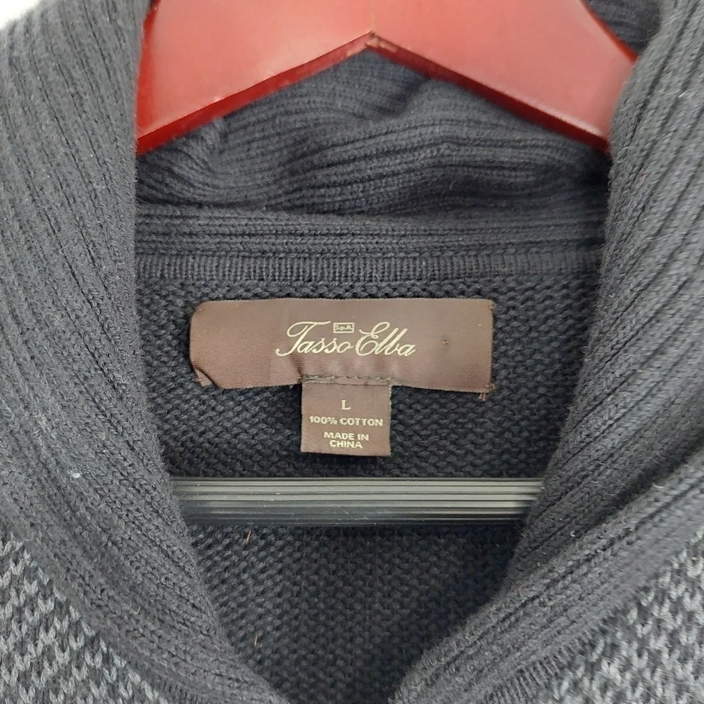 Tasso Elba Men's Size Large Zip-Front Cardigan Sweater Black Gray Plaid Pockets‎ - Picture 3 of 10